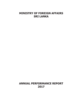 Ministry of Foreign Affairs Sri Lanka Annual Performance