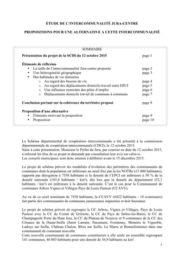 ÉTUDE DE L'intercommunalité JURA-CENTRE PROPOSITIONS POUR UNE ALTERNATIVE a CETTE INTERCOMMUNALITÉ SOMMAIRE Présentation D