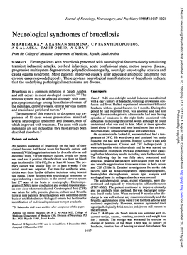 Neurological Syndromes of Brucellosis