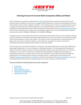 Sintering Furnaces for Ceramic Matrix Composites (Cmcs) and Metals