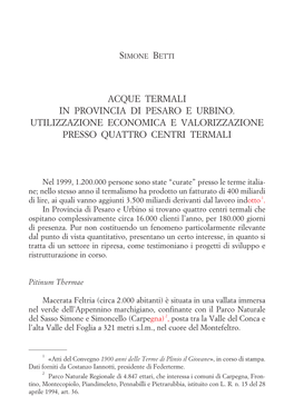 Simone Betti Acque Termali in Provincia Di Pesaro E Urbino. Utilizzazione