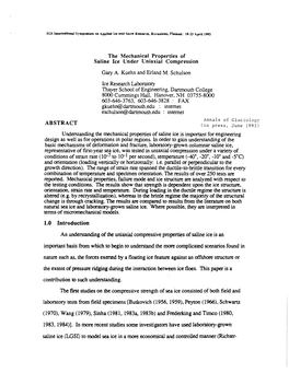 The Mechanical Properties of Saline Ice Under Uniaxial Compression Gary A