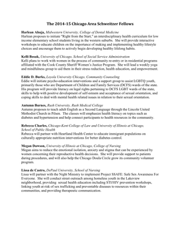 The 2014-15 Chicago Area Schweitzer Fellows