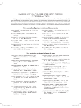 Names of New Taxa Published Since Or Not Included in the Flora of China