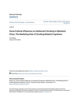 Socio-Cultural Influences on Adolescent Smoking in Mainland China: the Mediating Role of Smoking-Related Cognitions