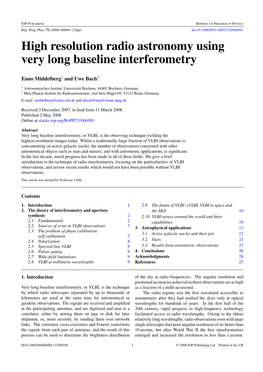 High Resolution Radio Astronomy Using Very Long Baseline Interferometry