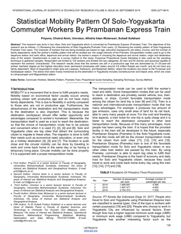 Statistical Mobility Pattern of Solo-Yogyakarta Commuter Workers by Prambanan Express Train