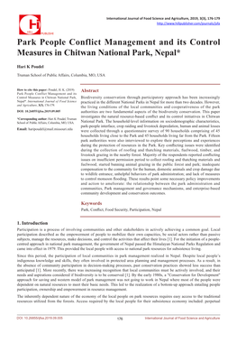 Park People Conflict Management and Its Control Measures in Chitwan National Park, Nepal*