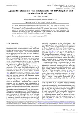 A Psychedelic Education: How an Initial Encounter with LSD Changed My Mind and Shaped My Life and Career*