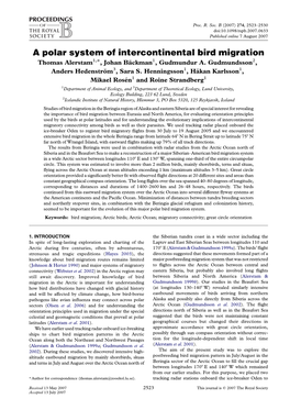 A Polar System of Intercontinental Bird Migration Thomas Alerstam1,*, Johan Ba¨Ckman1, Gudmundur A