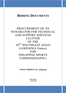 PROCUREMENT of an INTEGRATOR for TECHNICAL and SUPPORT SERVICES CLUSTER of the 30TH SOUTHEAST ASIAN GAMES(SEA Games) for PHILIPPINE SPORTS COMMISSION(PSC)