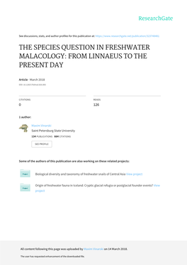 The Species Question in Freshwater Malacology: from Linnaeus to the Present Day
