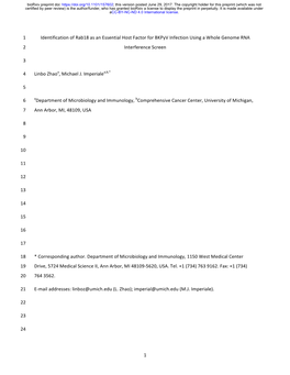 Identification of Rab18 As an Essential Host Factor for Bkpyv Infection Using a Whole Genome RNA 2 Interference Screen