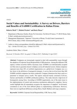 A Survey on Drivers, Barriers and Benefits of SA8000 Certification in Italian Firms