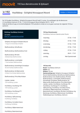 192 Bus Dienstrooster & Lijnroutekaart