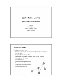CS536: Machine Learning Artificial Neural Networks
