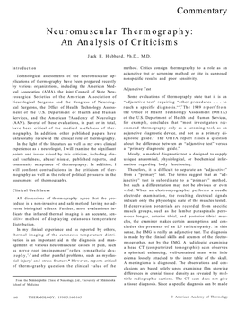 Neuromuscular Thermography: an Analysis of Criticisms