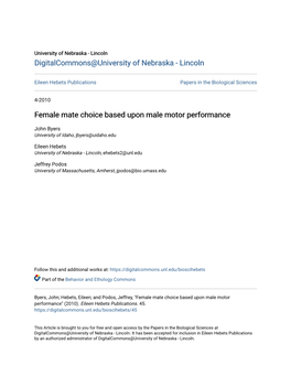 Female Mate Choice Based Upon Male Motor Performance