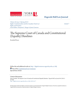 The Supreme Court of Canada and Constitutional (Equality) Baselines