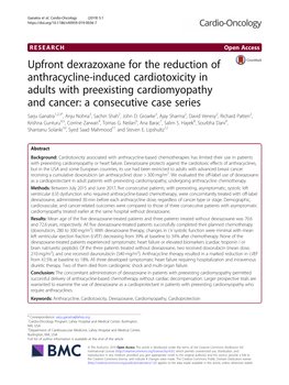 Upfront Dexrazoxane for the Reduction of Anthracycline-Induced