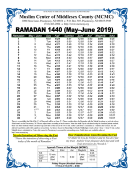 Muslim Center of Middlesex County (MCMC) 1000 Hoes Lane, Piscataway, NJ 08854 ♦ P.O