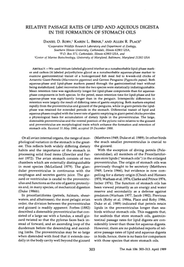 Relative Passage Rates of Lipid and Aqueous Digesta in the Formation of Stomach Oils