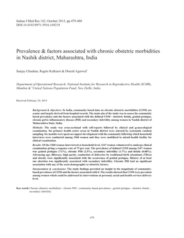 Prevalence & Factors Associated with Chronic Obstetric Morbidities In