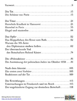 Vorwort 9 Die Tat 13 Die Schüsse Von Paris 13 Der Täter 21 Herschels