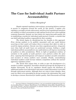 The Case for Individual Audit Partner Accountability