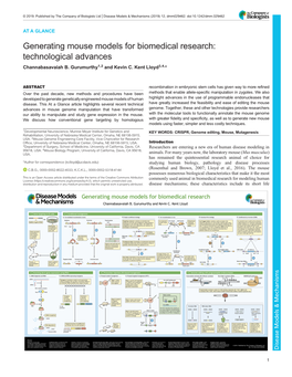 Generating Mouse Models for Biomedical Research: Technological Advances Channabasavaiah B