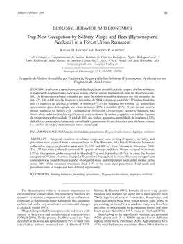 Trap-Nest Occupation by Solitary Wasps and Bees (Hymenoptera: Aculeata) in a Forest Urban Remanent