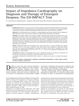 Impact of Impedance Cardiography on Diagnosis and Therapy of Emergent Dyspnea: the ED-IMPACT Trial