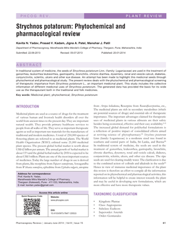 Strychnos Potatorum: Phytochemical and Pharmacological Review