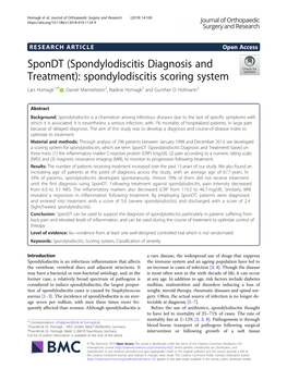 Spondt (Spondylodiscitis Diagnosis and Treatment): Spondylodiscitis Scoring System Lars Homagk1,4* , Daniel Marmelstein2, Nadine Homagk2 and Gunther O