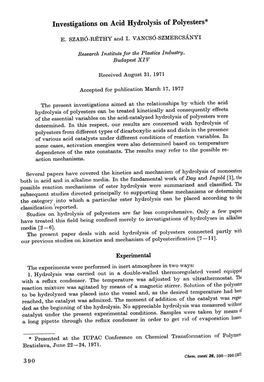 Investigations on Acid Hydrolysis of Polyesters*