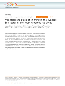 Mid-Holocene Pulse of Thinning in the Weddell Sea Sector of the West Antarctic Ice Sheet