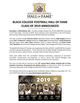 Black College Football Hall of Fame Class of 2019 Announced