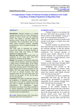 A Comprehensive Study of Nutrient Foramina in Human Lower Limb Long Bones of Indian Population in Rajasthan State