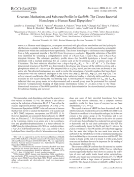 Structure, Mechanism, and Substrate Profile for Sco3058: the Closest Bacterial Homologue to Human Renal Dipeptidase†,‡ ^ ) Jennifer A