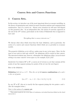 Convex Sets and Convex Functions 1 Convex Sets