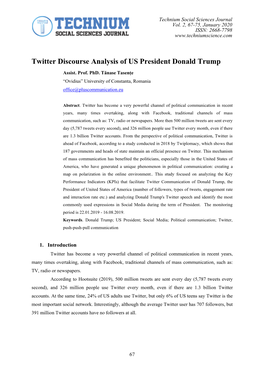 Twitter Discourse Analysis of US President Donald Trump