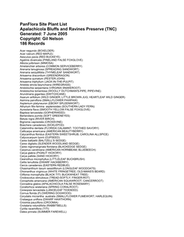 Panflora Site Plant List Apalachicola Bluffs and Ravines Preserve (TNC) Generated: 7 June 2005 Copyright: Gil Nelson 186 Records