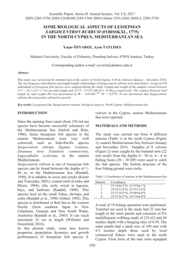 Some Biological Aspects of Lessepsian Sargocentron Rubrum (Forsskål, 1775) in the North Cyprus, Mediterranean