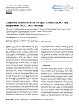 Microwave Radar/Radiometer for Arctic Clouds (Mirac): First Insights from the ACLOUD Campaign