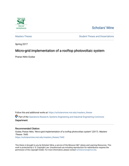 Micro-Grid Implementation of a Rooftop Photovoltaic System