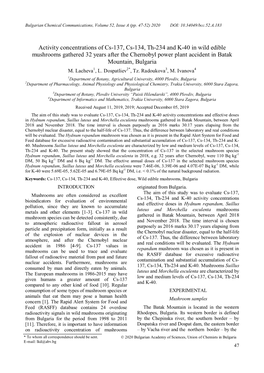 Activity Concentrations of Cs-137, Cs-134, Th-234 and K-40 in Wild