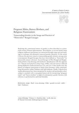 Pregnant Males, Barren Mothers, and Religious Transvestism Transcending Gender in the Songs and Practices of “Heterodox” Bengali Lineages