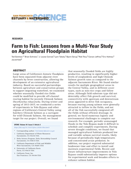 Farm to Fish: Lessons from a Multi-Year Study on Agricultural Floodplain Habitat Ted Sommer,*1 Brian Schreier,1 J