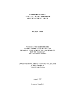Utopian Ecomusicologies and Musicking Hornby Island