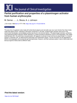 Partial Purification and Properties of a Plasminogen Activator from Human Erythrocytes